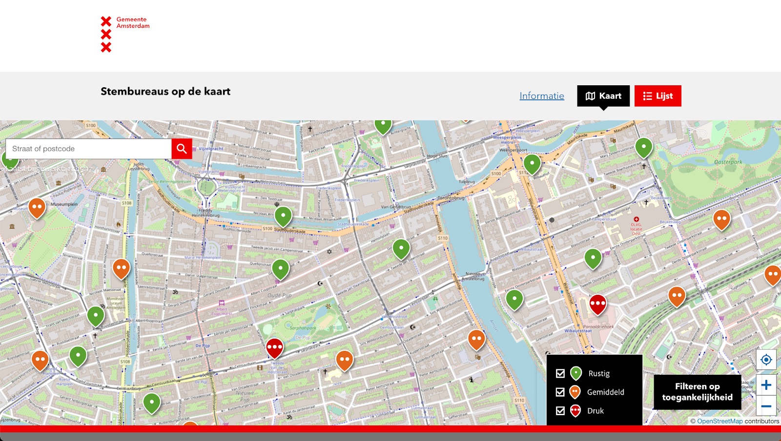 Stembureaus op de kaart van gemeente Amsterdam