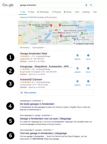 local seo zoekresultaten posities