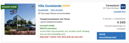 Booking.com Villa Zoutelande, nog maar 1 kamer voor deze prijs op onze site