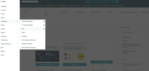 Plek in Seller Central waar je Vine Program kan vinden